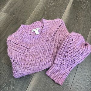 Elizabeth and James Lilac Open Knit Crop Bubble Sleeve Sweater